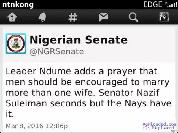 Just In: Nigerian Senate Debates If Nigerian Men Should Marry More Than One Wife.. See Details